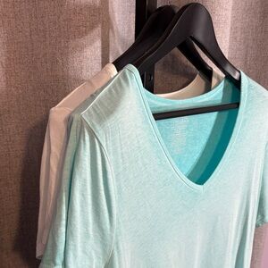 Women's V-Neck Tees - Light Blue and White Size XL